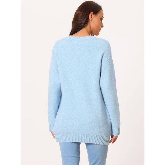 Crewneck Long Sleeve Oversized Loose Chunky Warm Pullover Sweater Top Light Blue - Picture 5 of 5